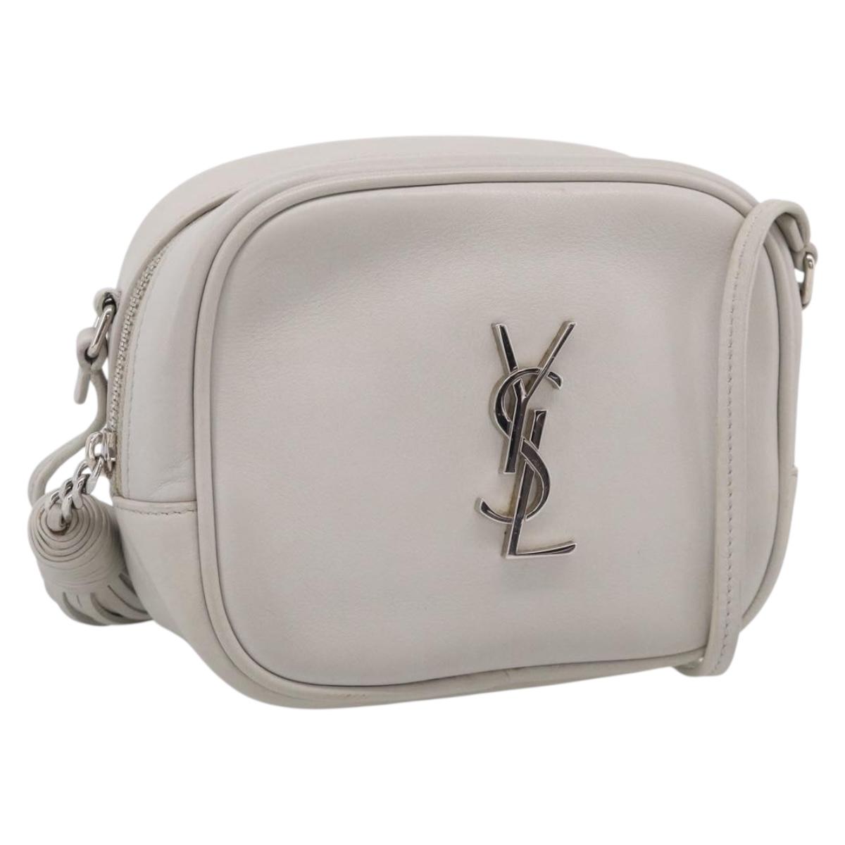 Saint Laurent Blogger Shoulder Bag Leather Ivory Silver Auth 214899V