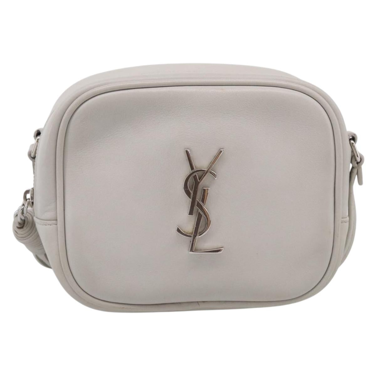 Saint Laurent Blogger Shoulder Bag Leather Ivory Silver Auth 214899V