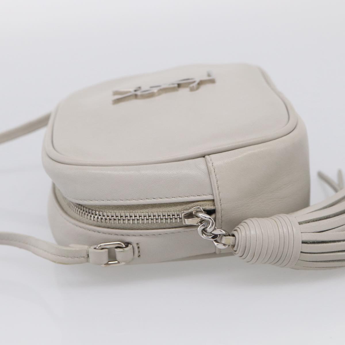 Saint Laurent Blogger Shoulder Bag Leather Ivory Silver Auth 214899V