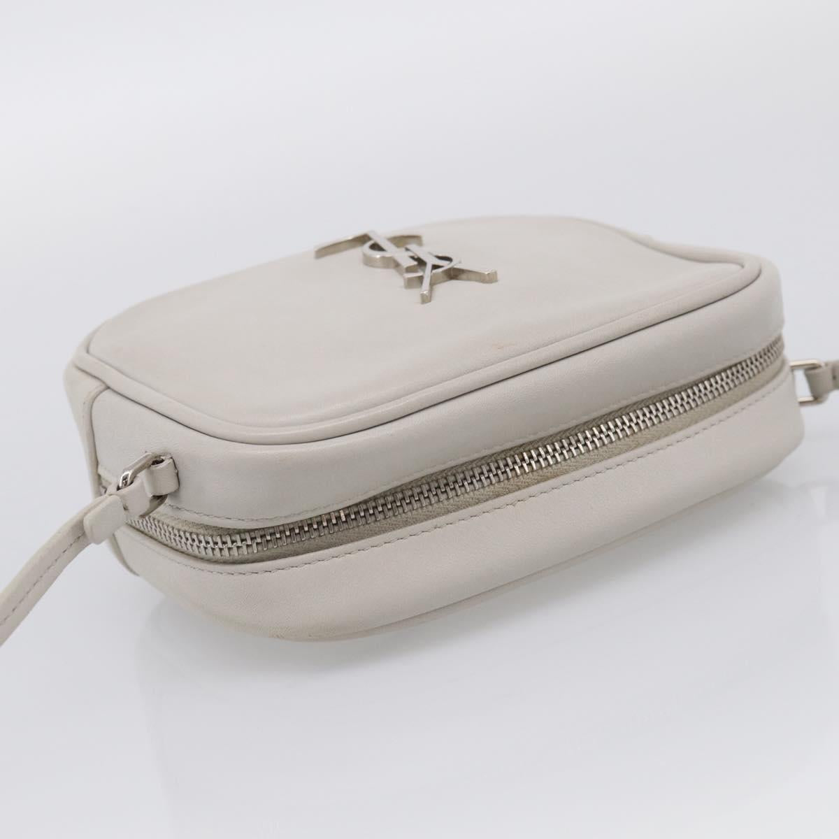 Saint Laurent Blogger Shoulder Bag Leather Ivory Silver Auth 214899V