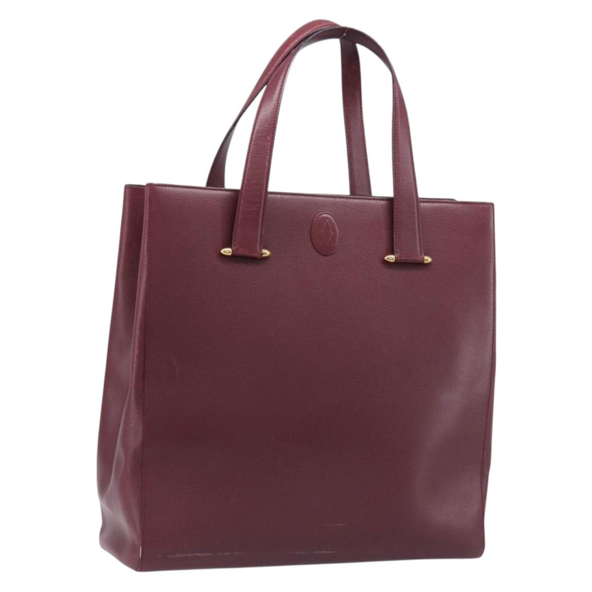 Cartier Must Line Tote Bag Leather Bordeaux Gold Auth 214910A