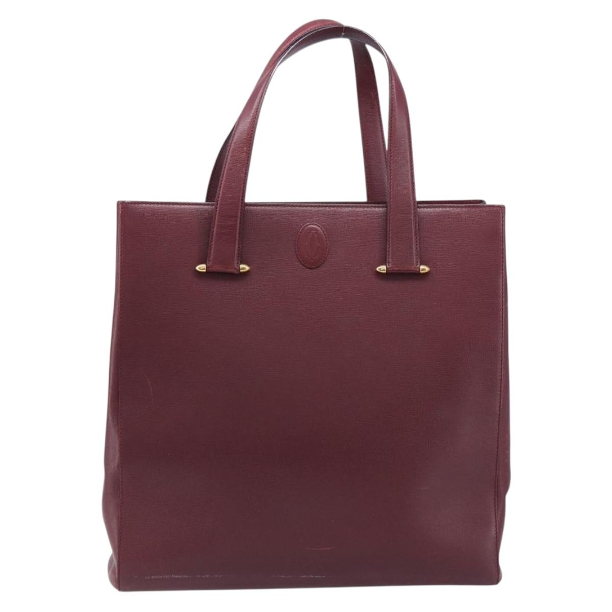 Cartier Must Line Tote Bag Leather Bordeaux Gold Auth 214910A