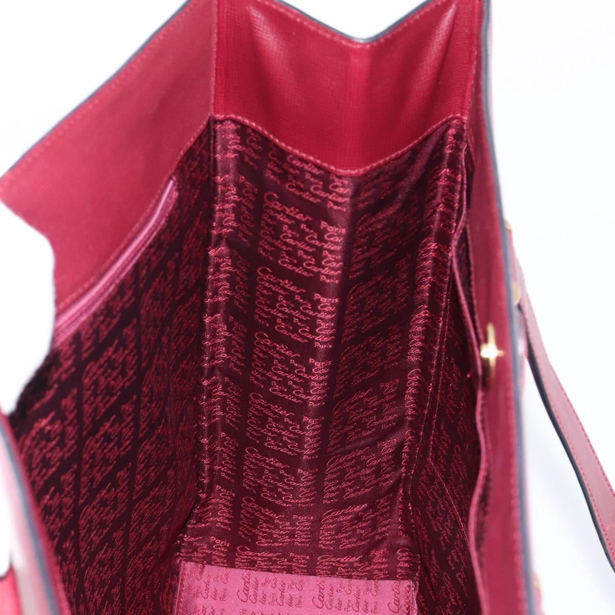 Cartier Must Line Tote Bag Leather Bordeaux Gold Auth 214910A