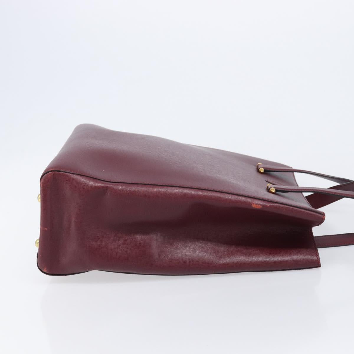 Cartier Must Line Tote Bag Leather Bordeaux Gold Auth 214910A