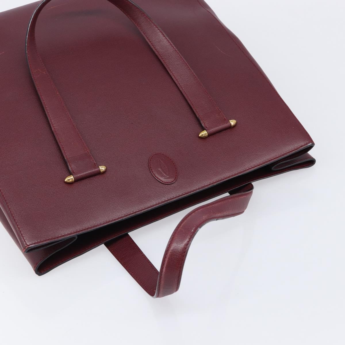 Cartier Must Line Tote Bag Leather Bordeaux Gold Auth 214910A