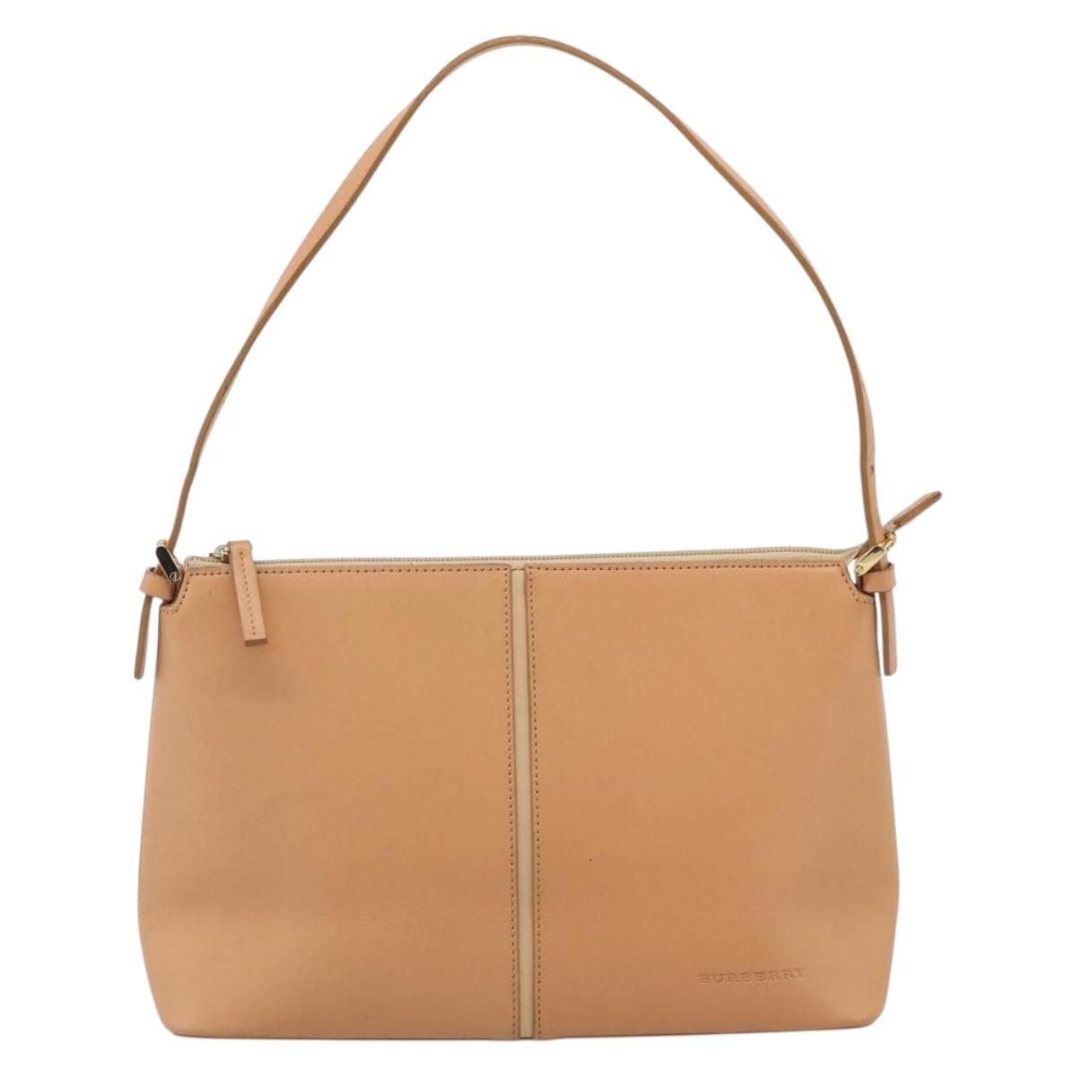 BURBERRY Shoulder Bag Leather Beige Gold Auth 214911A