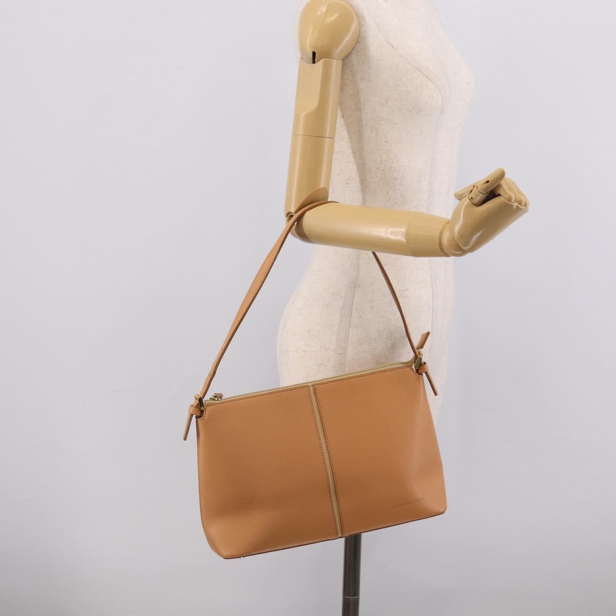 BURBERRY Shoulder Bag Leather Beige Gold Auth 214911A