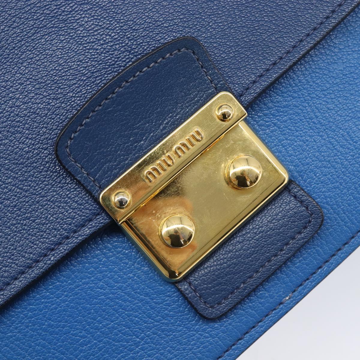 Miu Miu Madras Hand Bag Leather 2way Blue Gold Auth 214912A