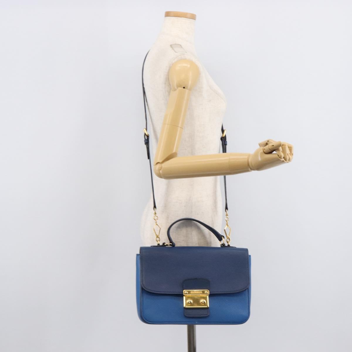 Miu Miu Madras Hand Bag Leather 2way Blue Gold Auth 214912A