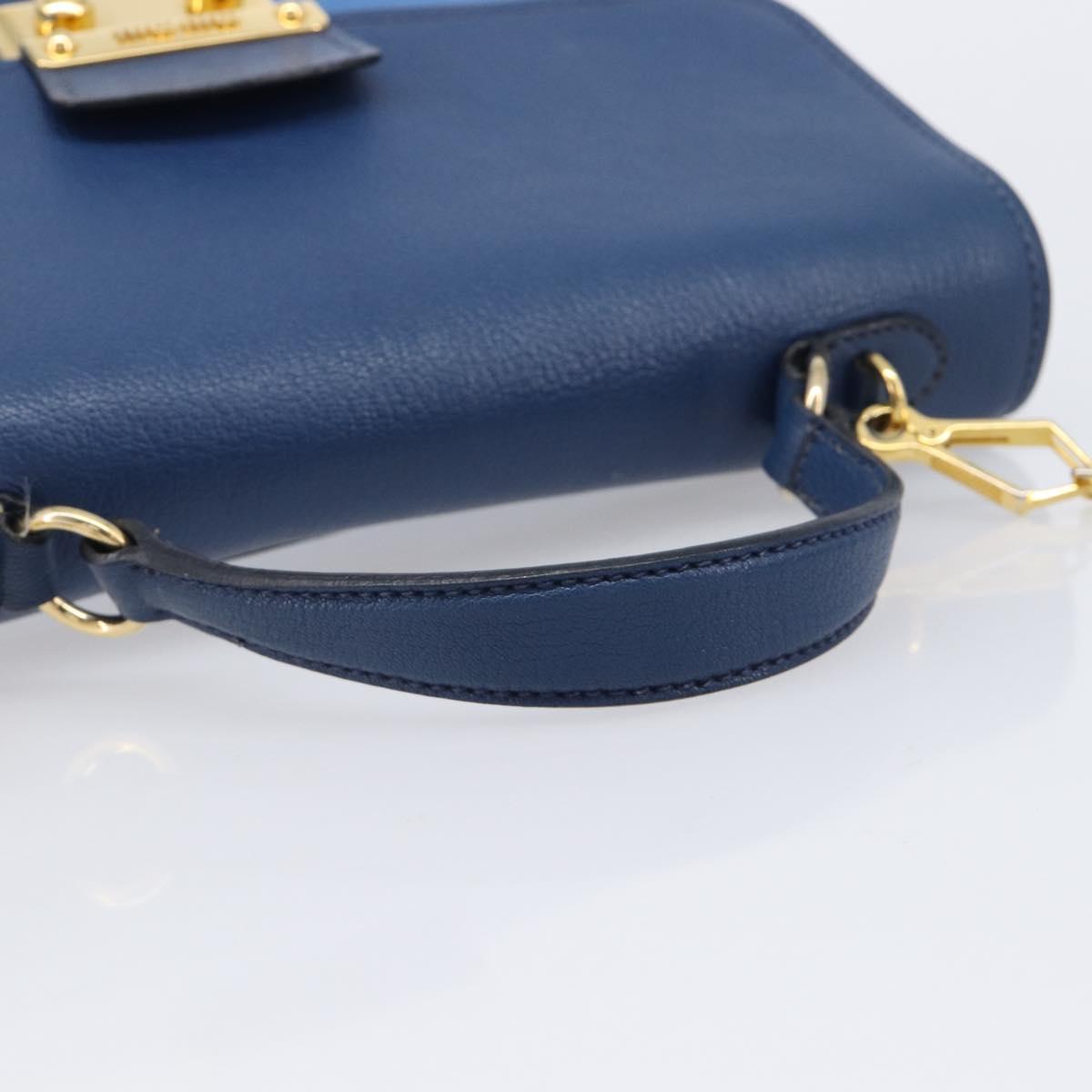 Miu Miu Madras Hand Bag Leather 2way Blue Gold Auth 214912A