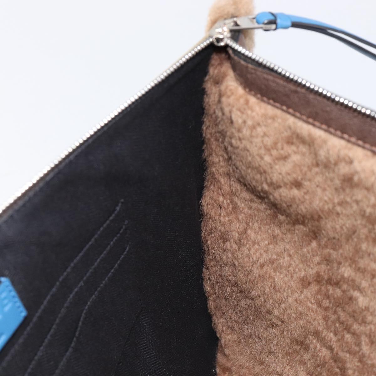 LOEWE Clutch Bag Leather Mouton Brown Silver Auth 214913A