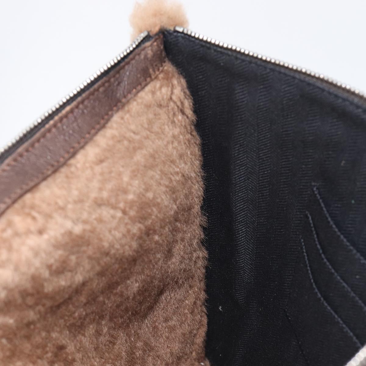 LOEWE Clutch Bag Leather Mouton Brown Silver Auth 214913A