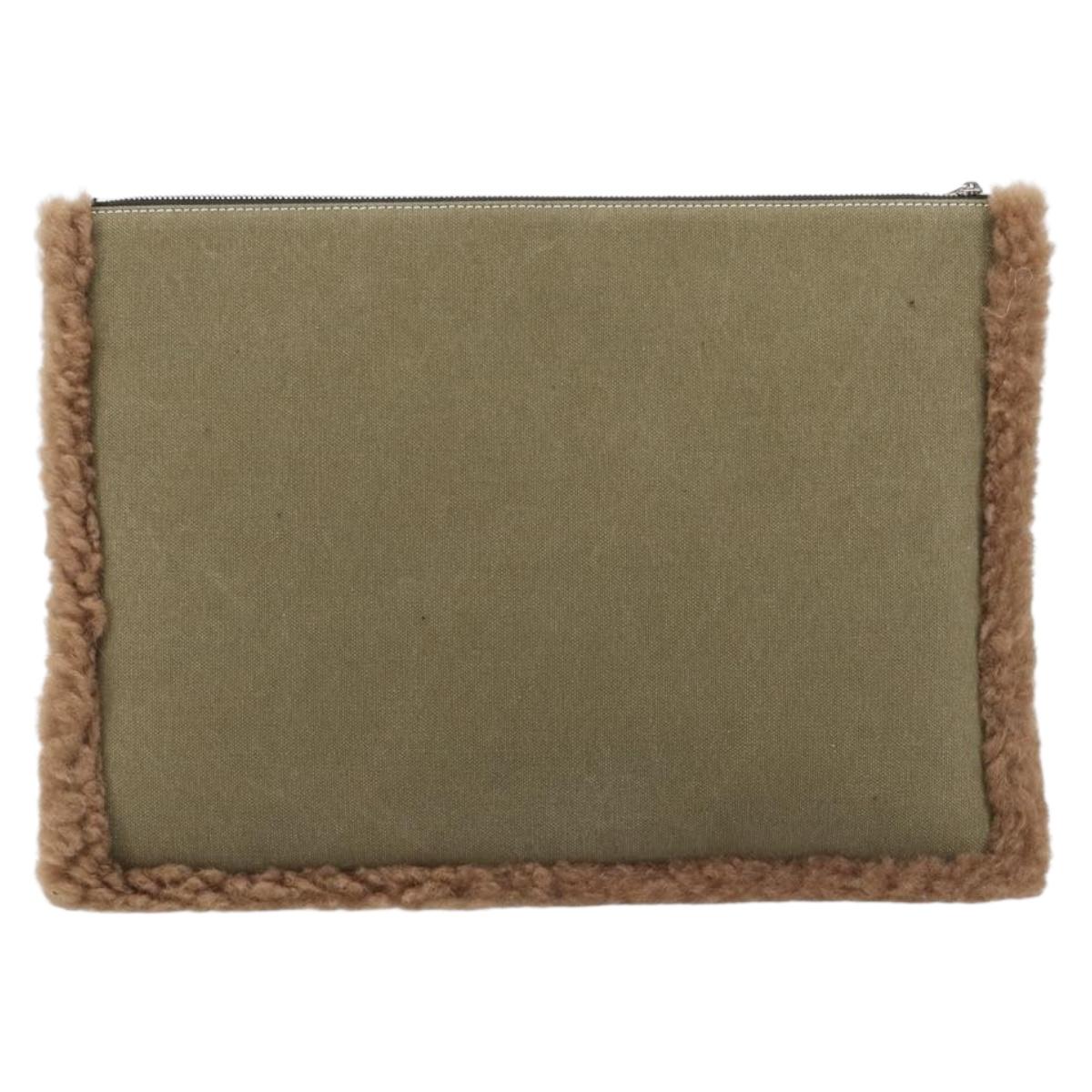 LOEWE Clutch Bag Leather Mouton Brown Silver Auth 214913A