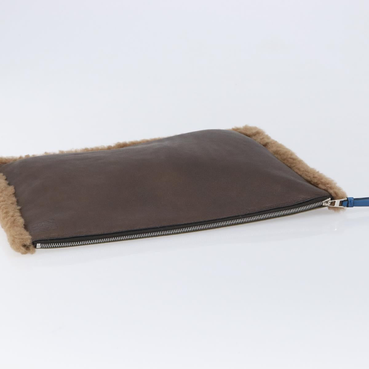 LOEWE Clutch Bag Leather Mouton Brown Silver Auth 214913A