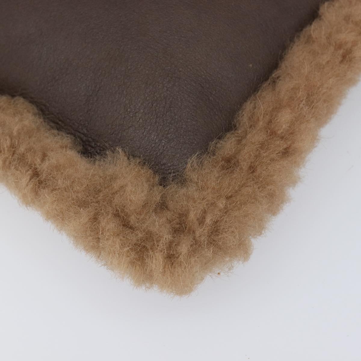 LOEWE Clutch Bag Leather Mouton Brown Silver Auth 214913A