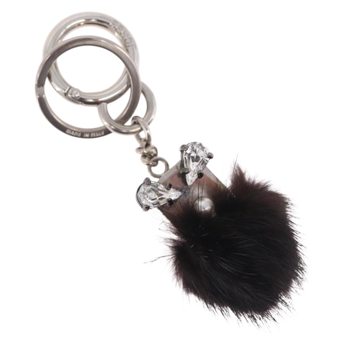 FENDI Key Holder metal Black Silver Auth 214917M