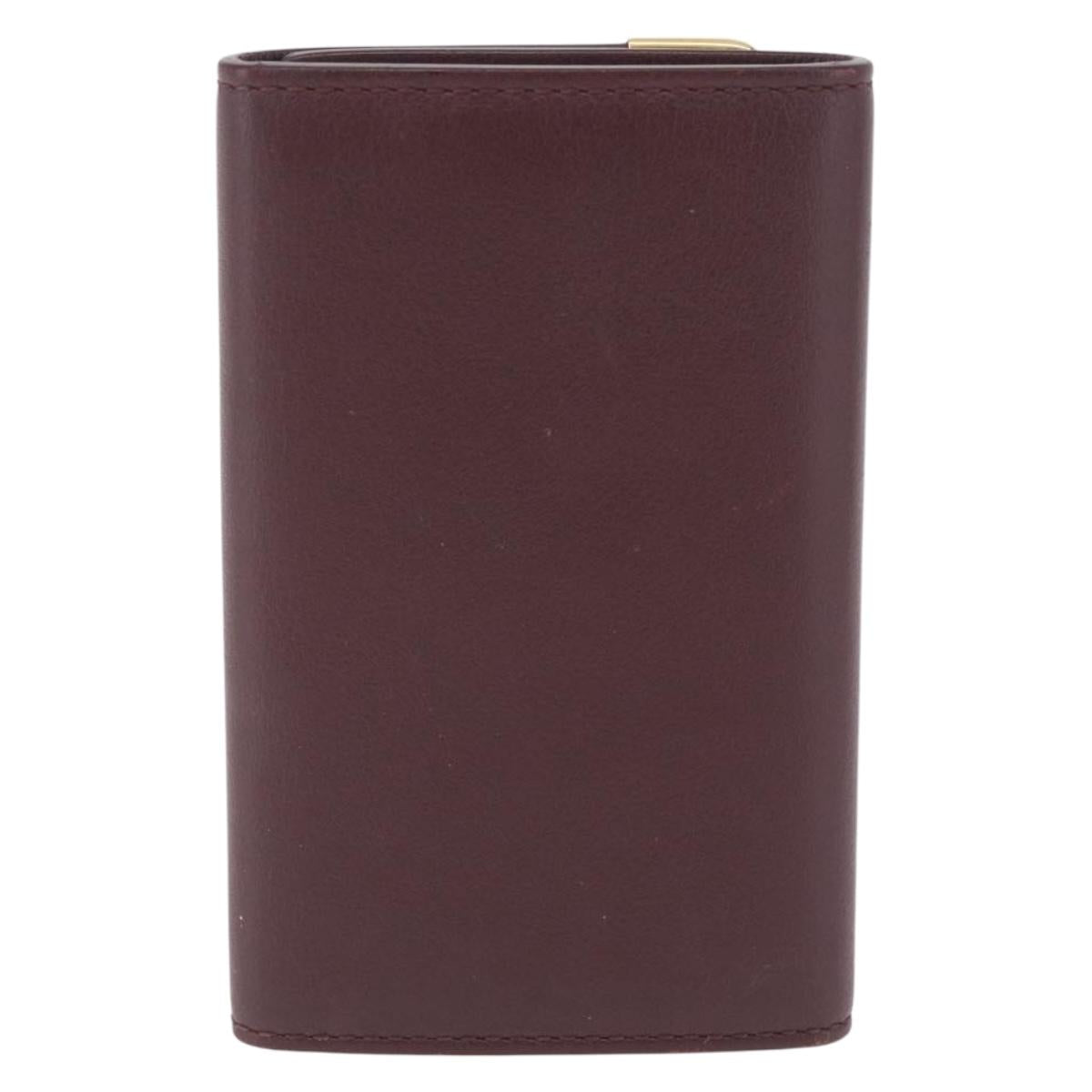 Cartier Must Line Key Case Leather Bordeaux Gold Auth 214918V