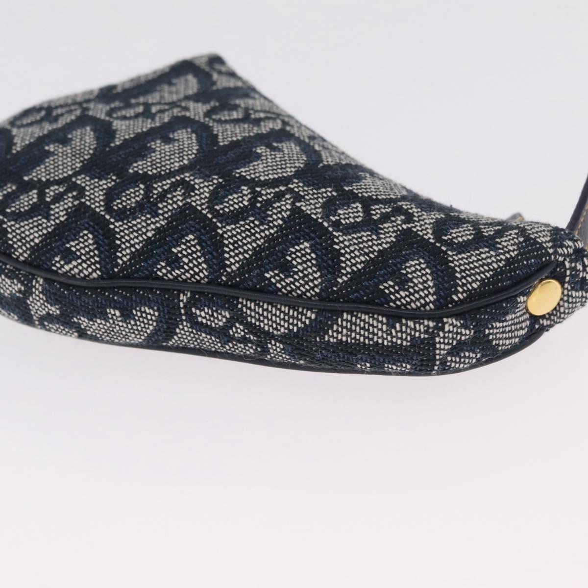 Christian Dior Trotter Canvas saddle Pouch Navy Gold Auth 214920V