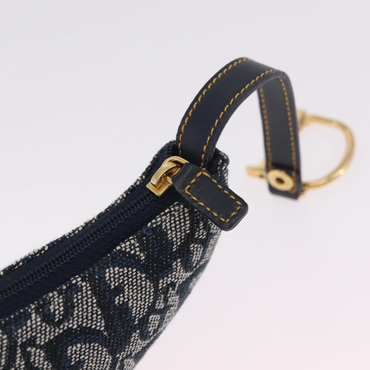 Christian Dior Trotter Canvas saddle Pouch Navy Gold Auth 214920V