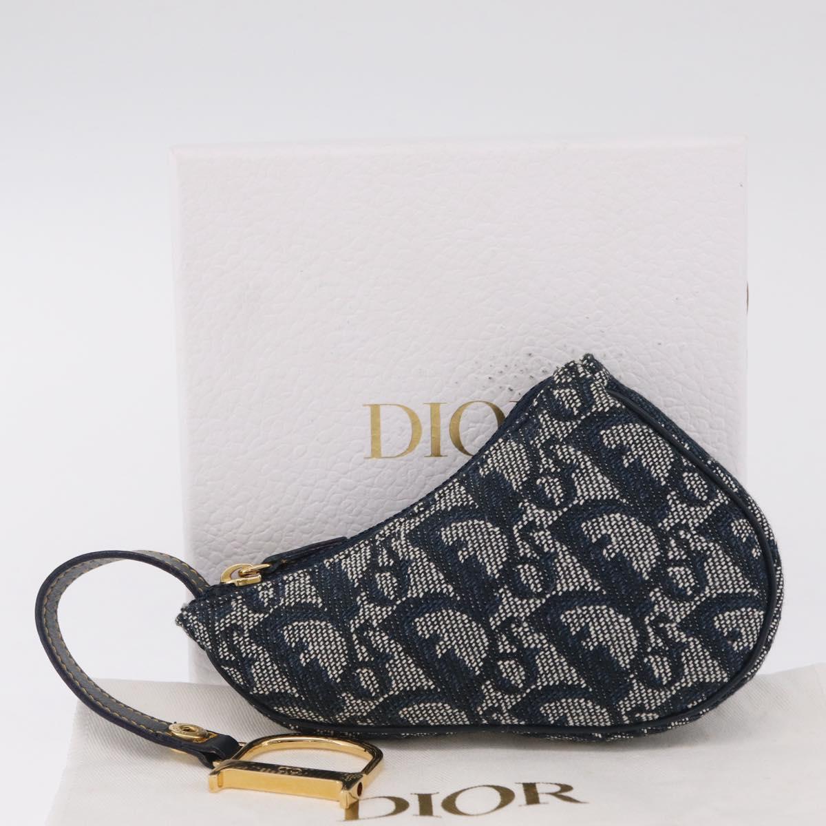 Christian Dior Trotter Canvas saddle Pouch Navy Gold Auth 214920V