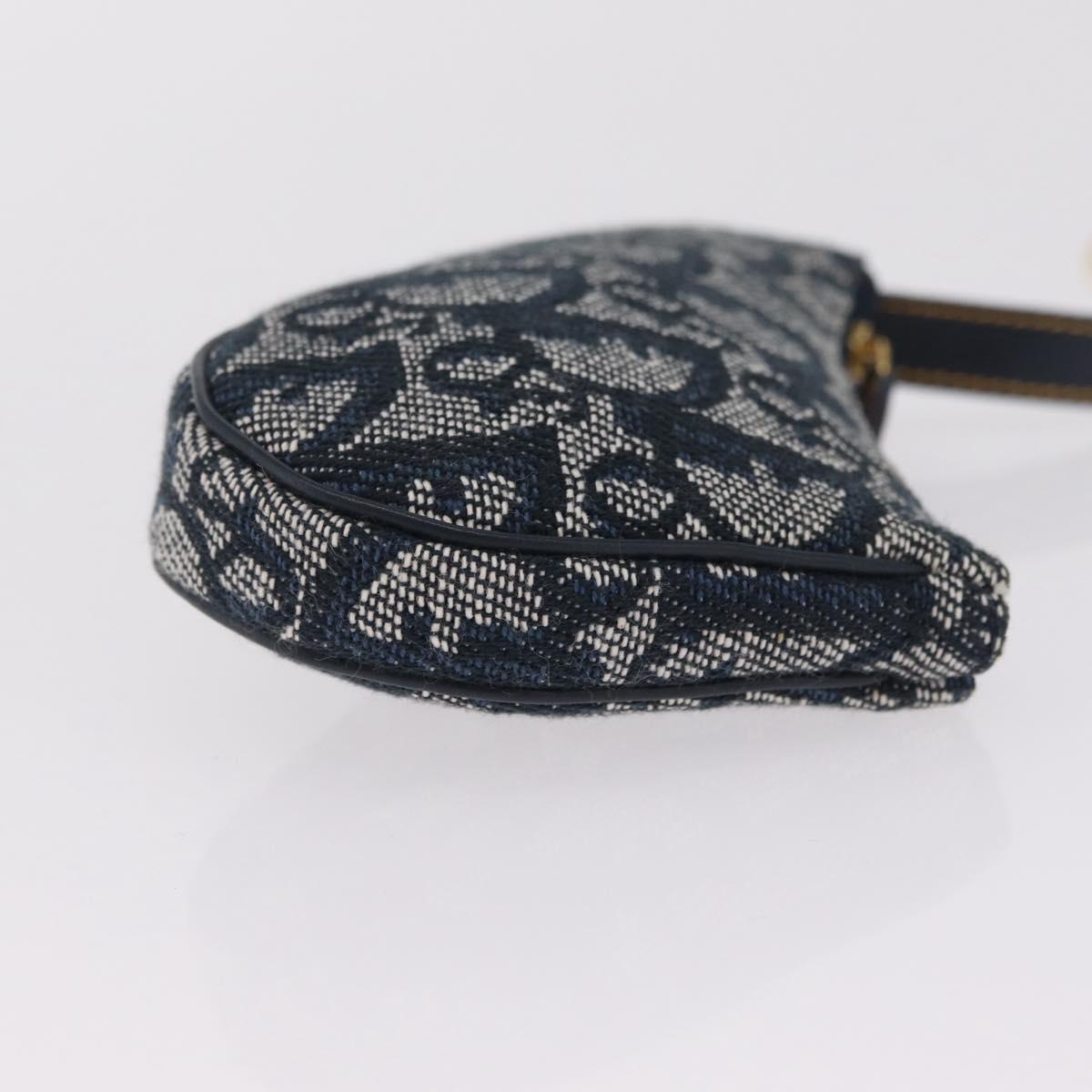 Christian Dior Trotter Canvas saddle Pouch Navy Gold Auth 214920V