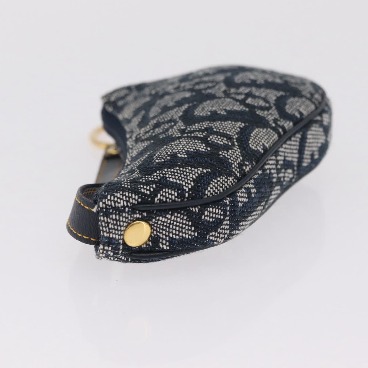 Christian Dior Trotter Canvas saddle Pouch Navy Gold Auth 214920V