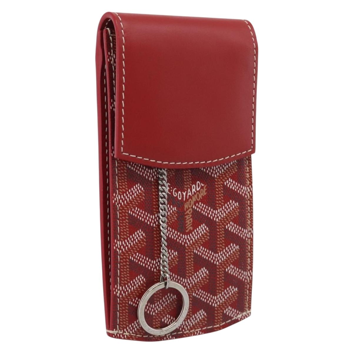 Goyard Herringbone Key Case PVC Red Silver Auth 214921M