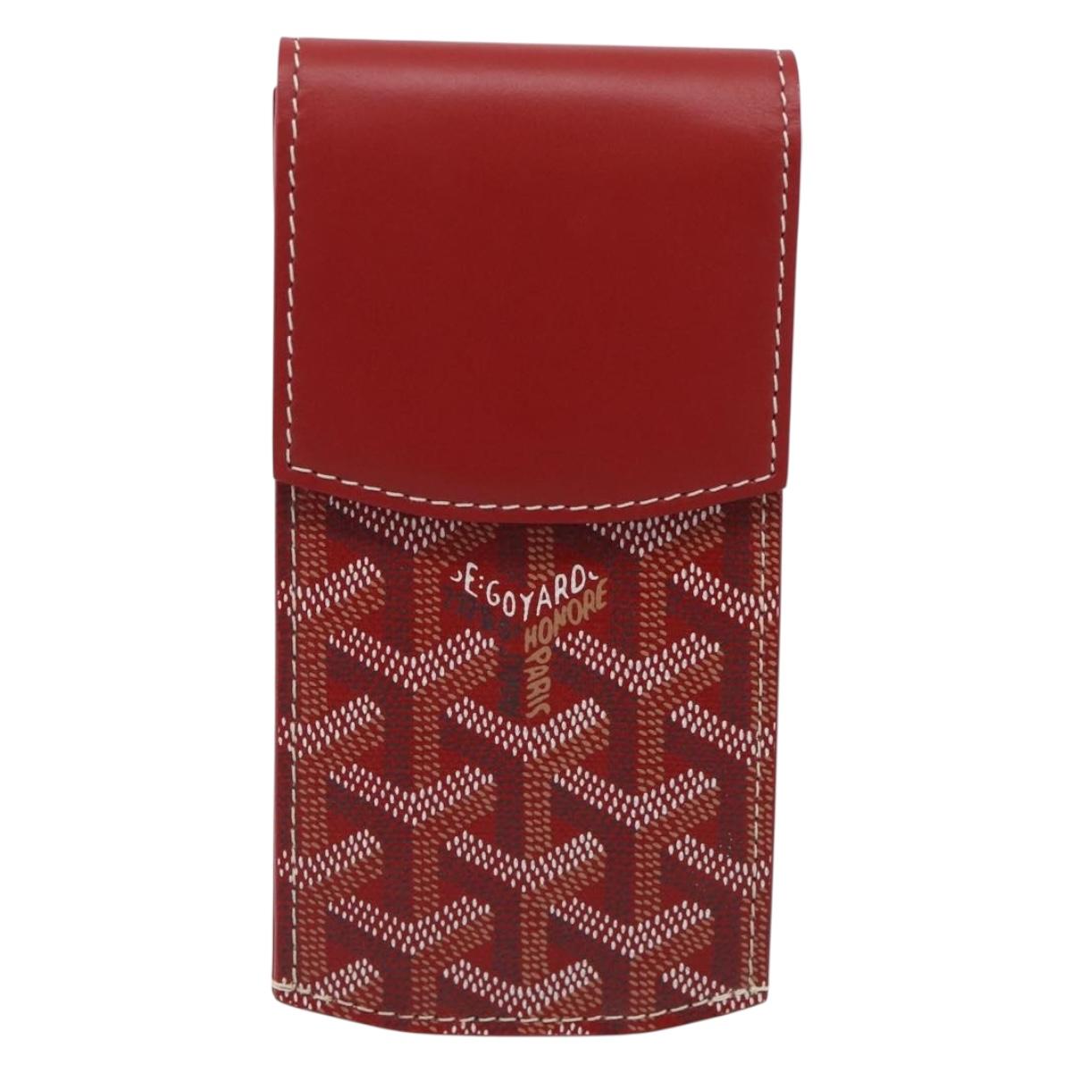 Goyard Herringbone Key Case PVC Red Silver Auth 214921M