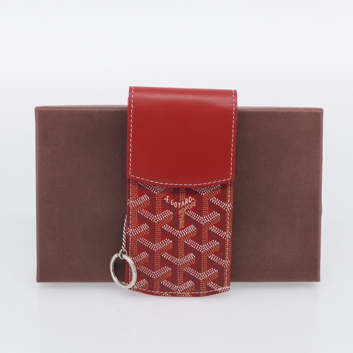 Goyard Herringbone Key Case PVC Red Silver Auth 214921M