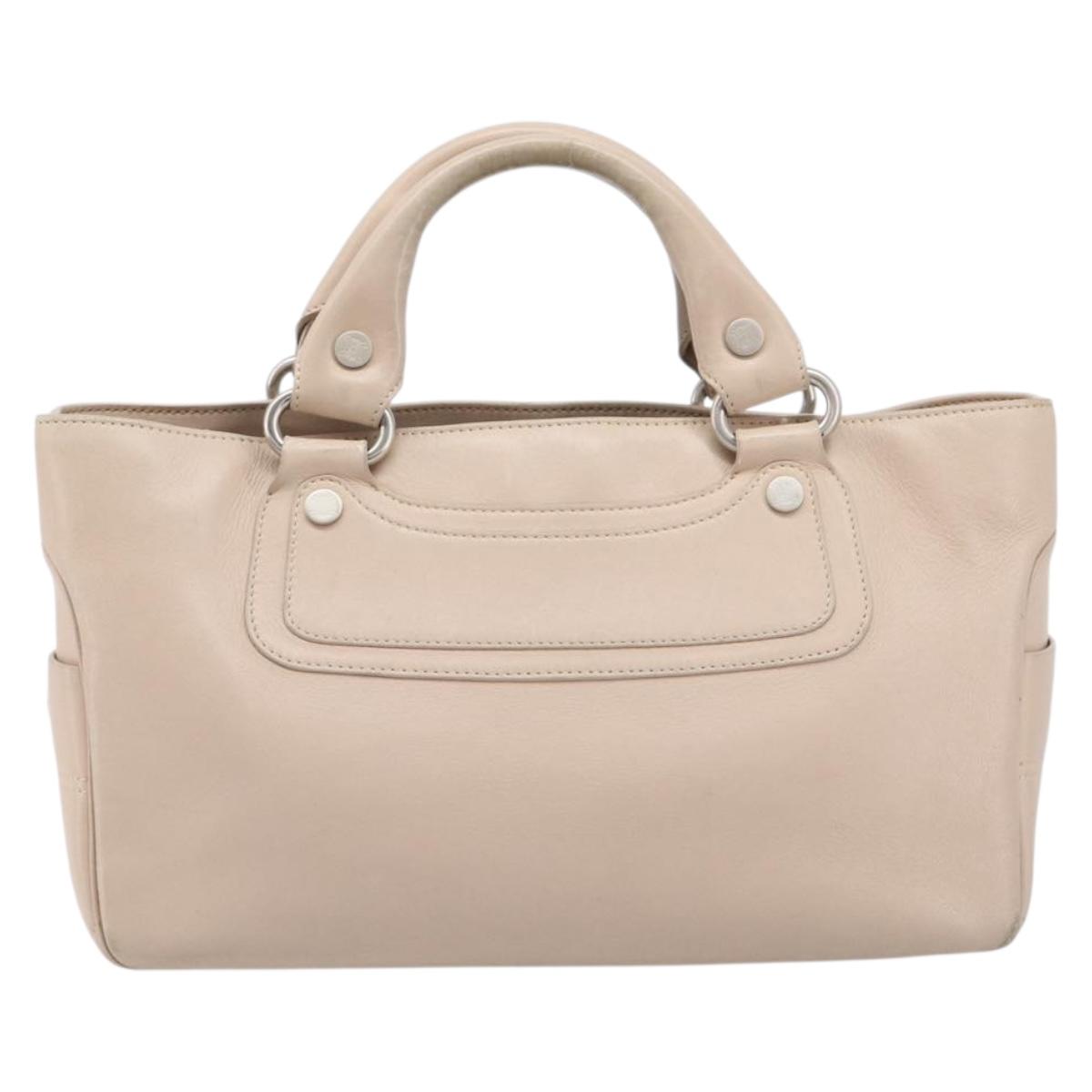 CELINE Boogie Bag Hand Bag Leather Beige Silver Auth 214923