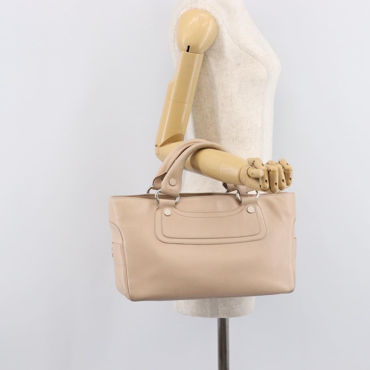 CELINE Boogie Bag Hand Bag Leather Beige Silver Auth 214923