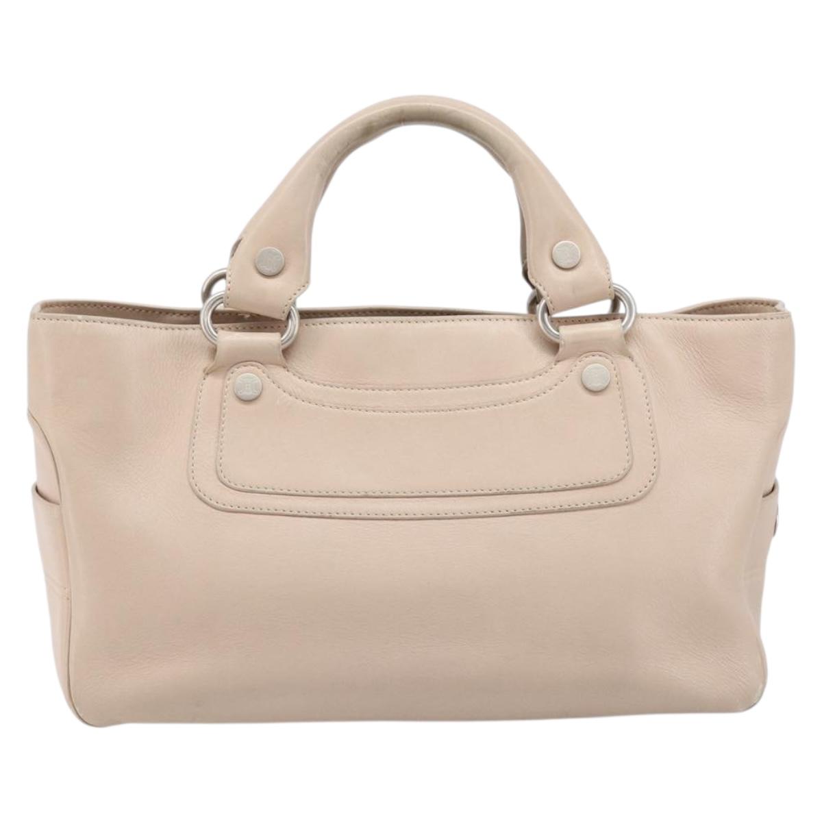 CELINE Boogie Bag Hand Bag Leather Beige Silver Auth 214923