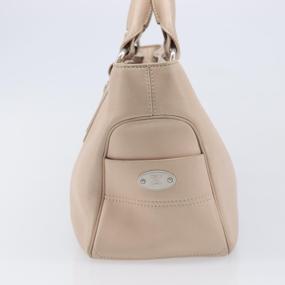 CELINE Boogie Bag Hand Bag Leather Beige Silver Auth 214923