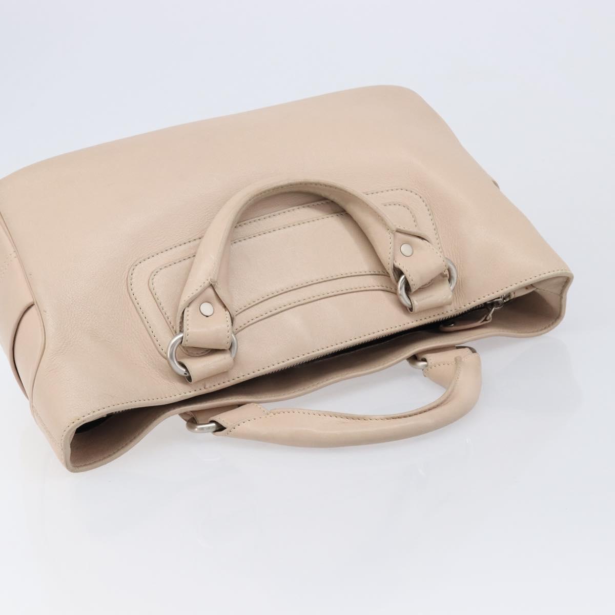 CELINE Boogie Bag Hand Bag Leather Beige Silver Auth 214923