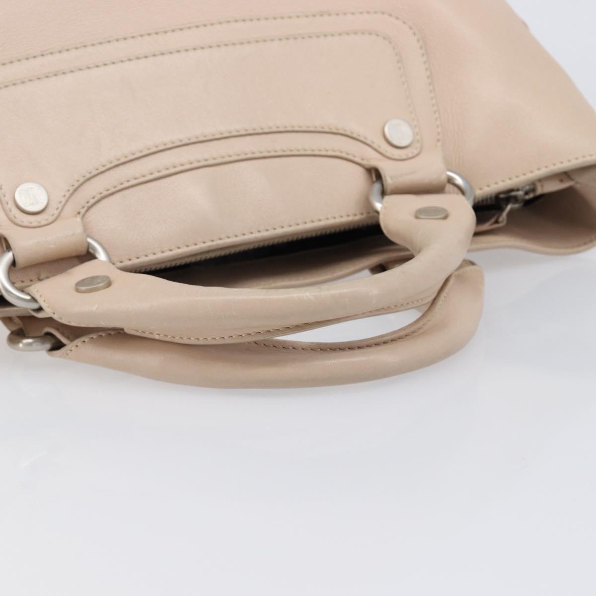 CELINE Boogie Bag Hand Bag Leather Beige Silver Auth 214923