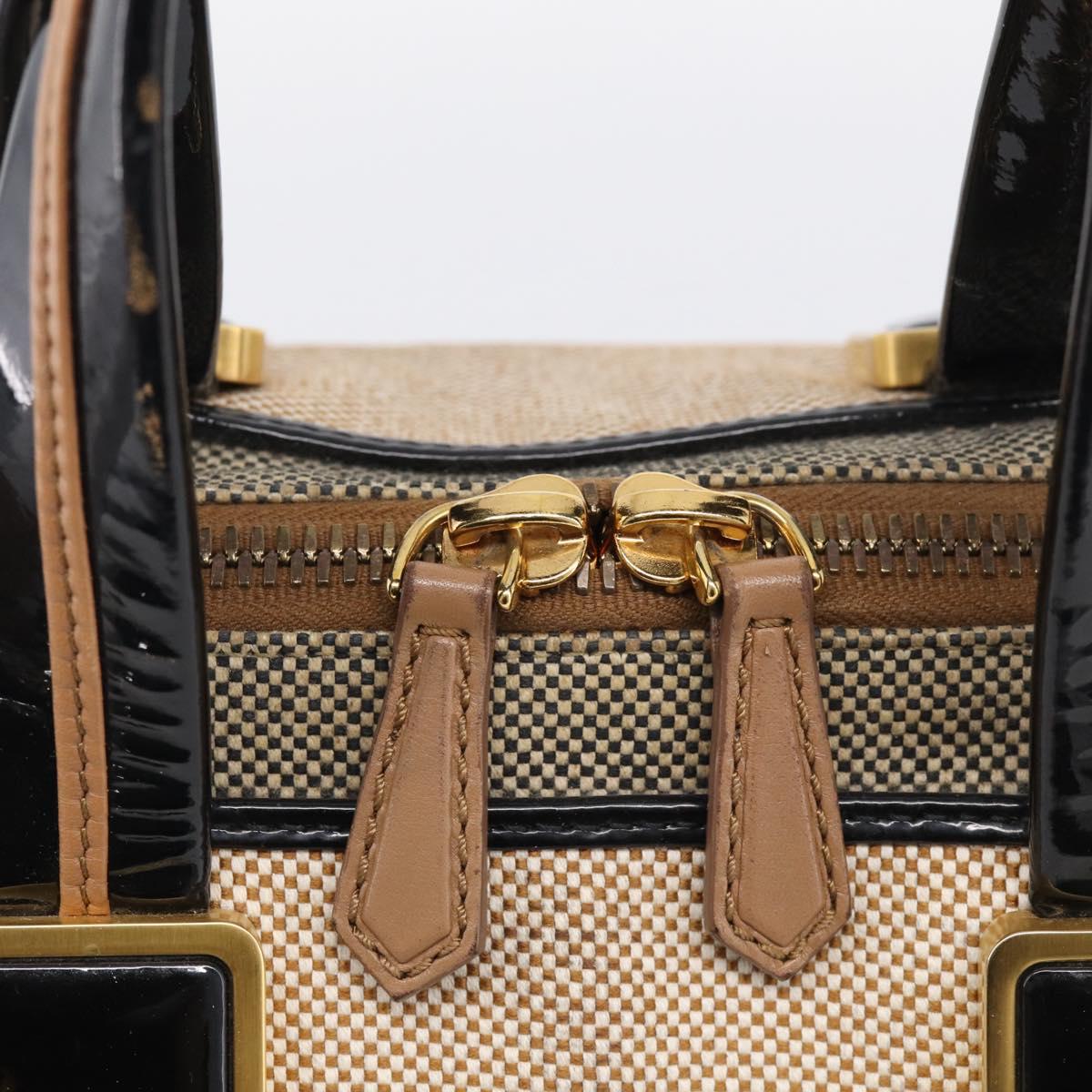 FENDI Chameleon Bag Boston Bag Canvas Beige Gold Auth 214925