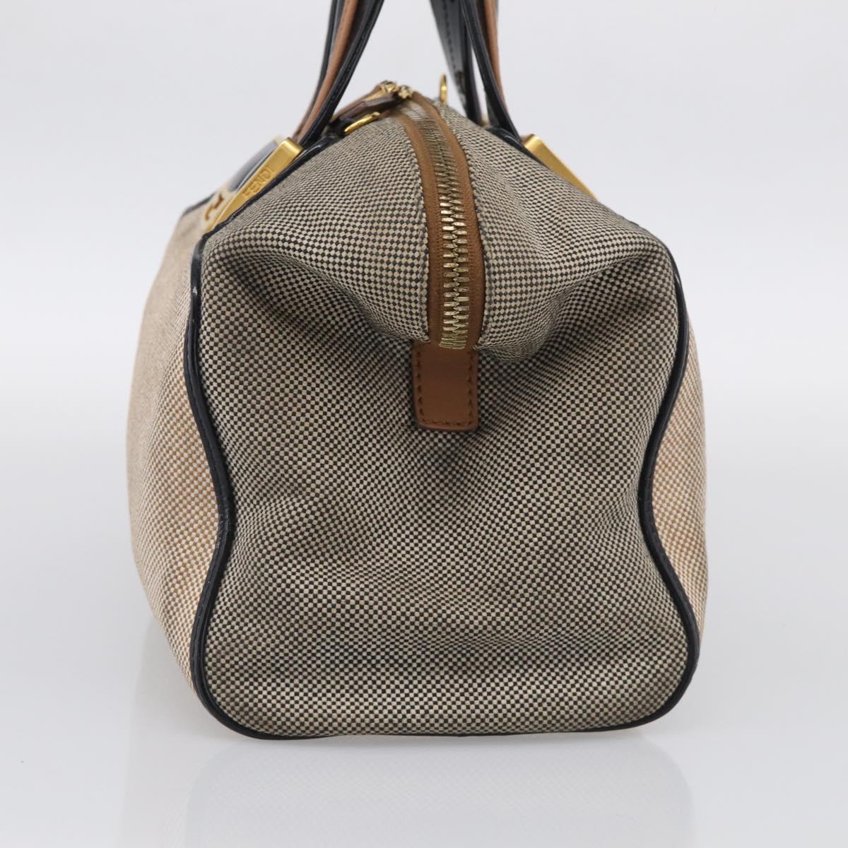 FENDI Chameleon Bag Boston Bag Canvas Beige Gold Auth 214925