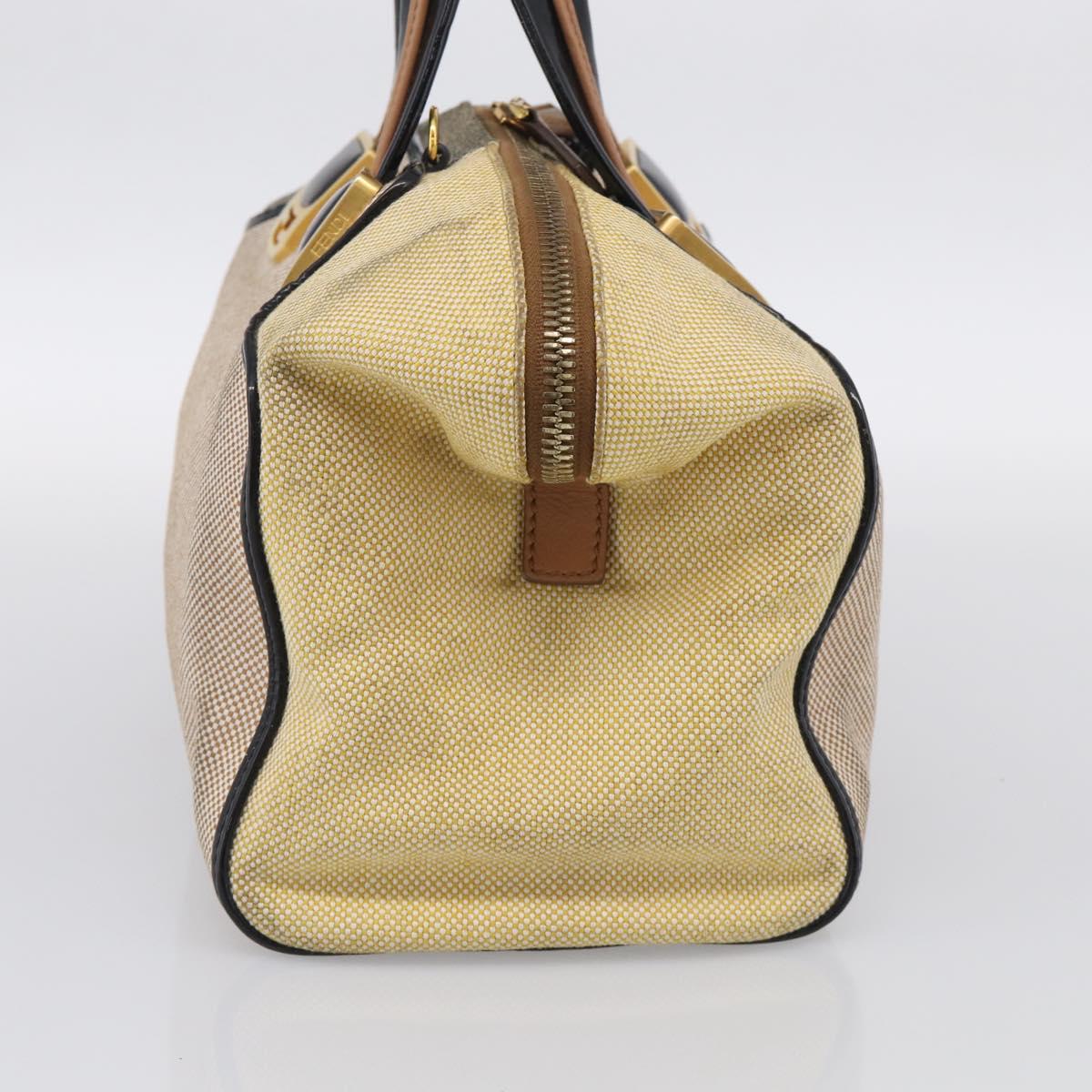 FENDI Chameleon Bag Boston Bag Canvas Beige Gold Auth 214925