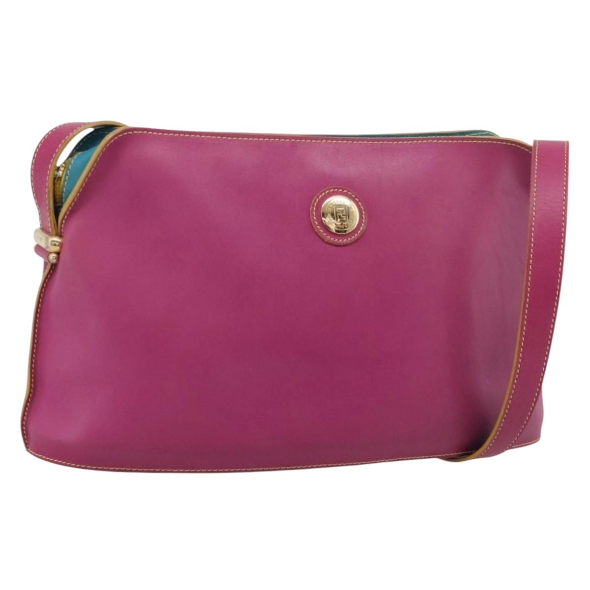 FENDI Shoulder Bag Leather Pink Gold Auth 214926A