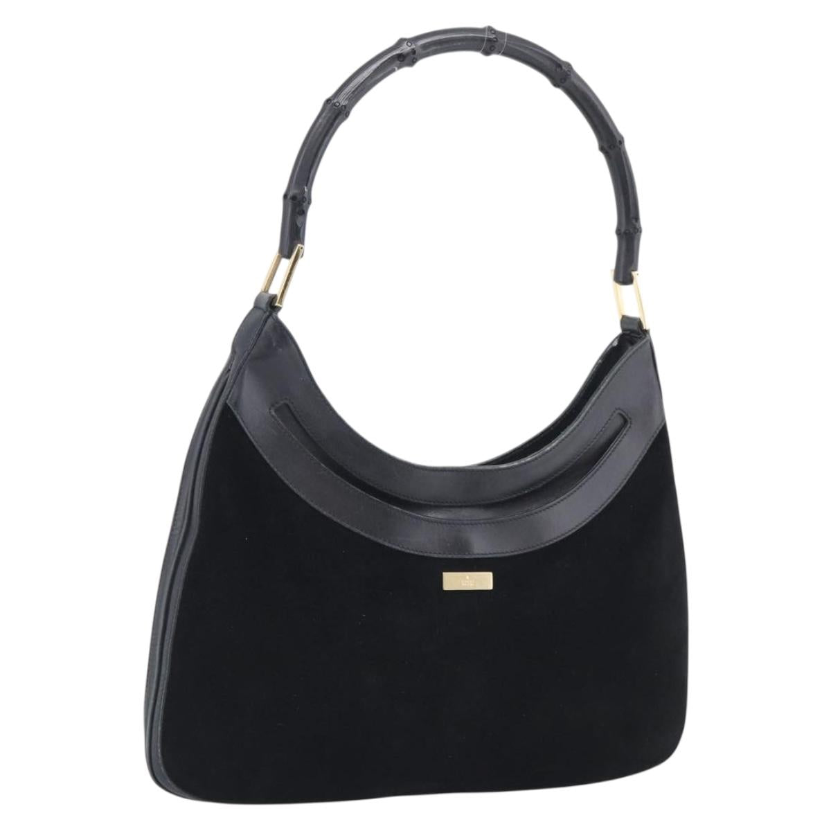 GUCCI Bamboo Jackie Shoulder Bag Suede Black Gold 001 4062 Auth 214927A