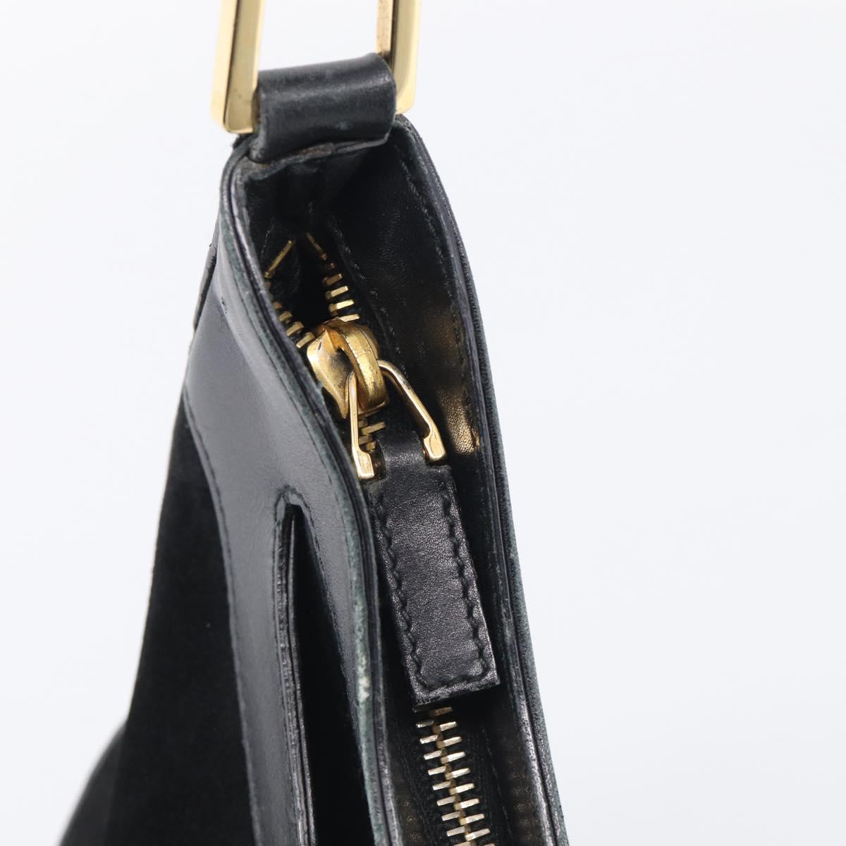 GUCCI Bamboo Jackie Shoulder Bag Suede Black Gold 001 4062 Auth 214927A