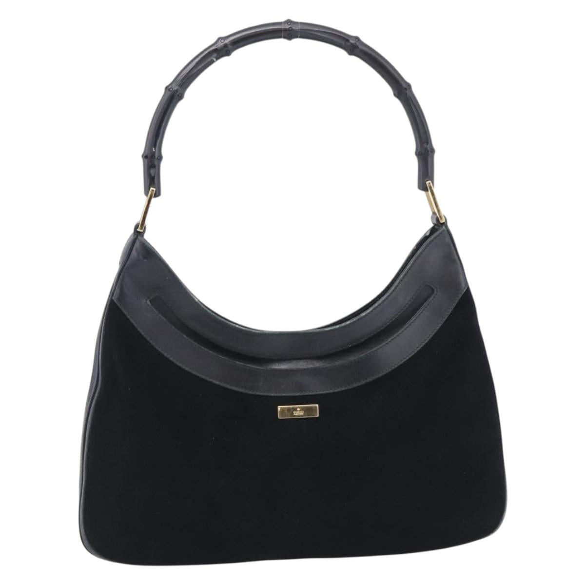 GUCCI Bamboo Jackie Shoulder Bag Suede Black Gold 001 4062 Auth 214927A