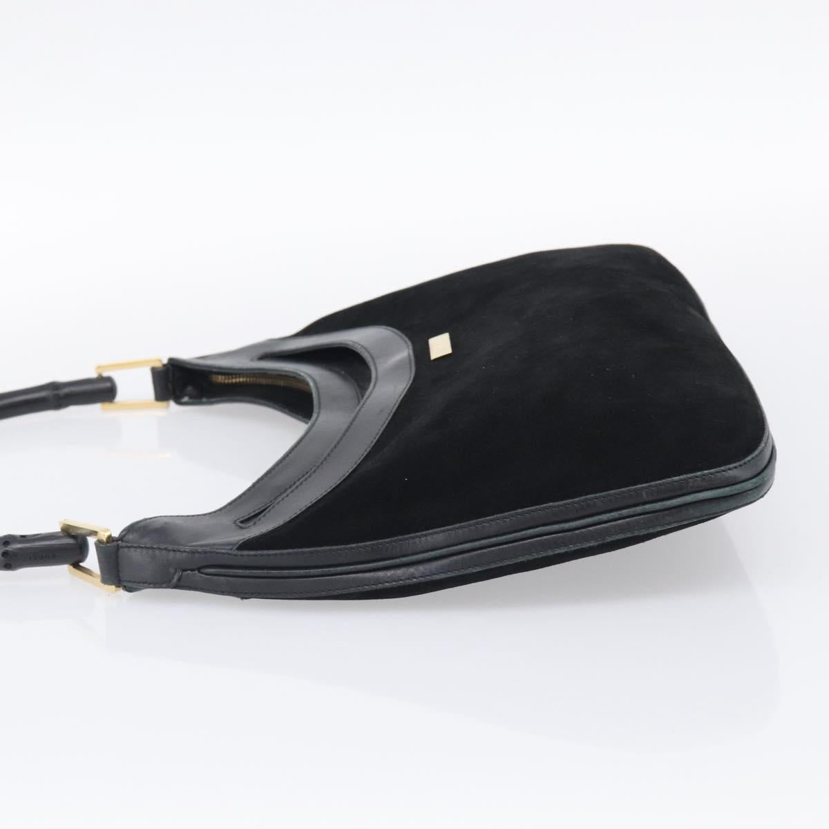 GUCCI Bamboo Jackie Shoulder Bag Suede Black Gold 001 4062 Auth 214927A