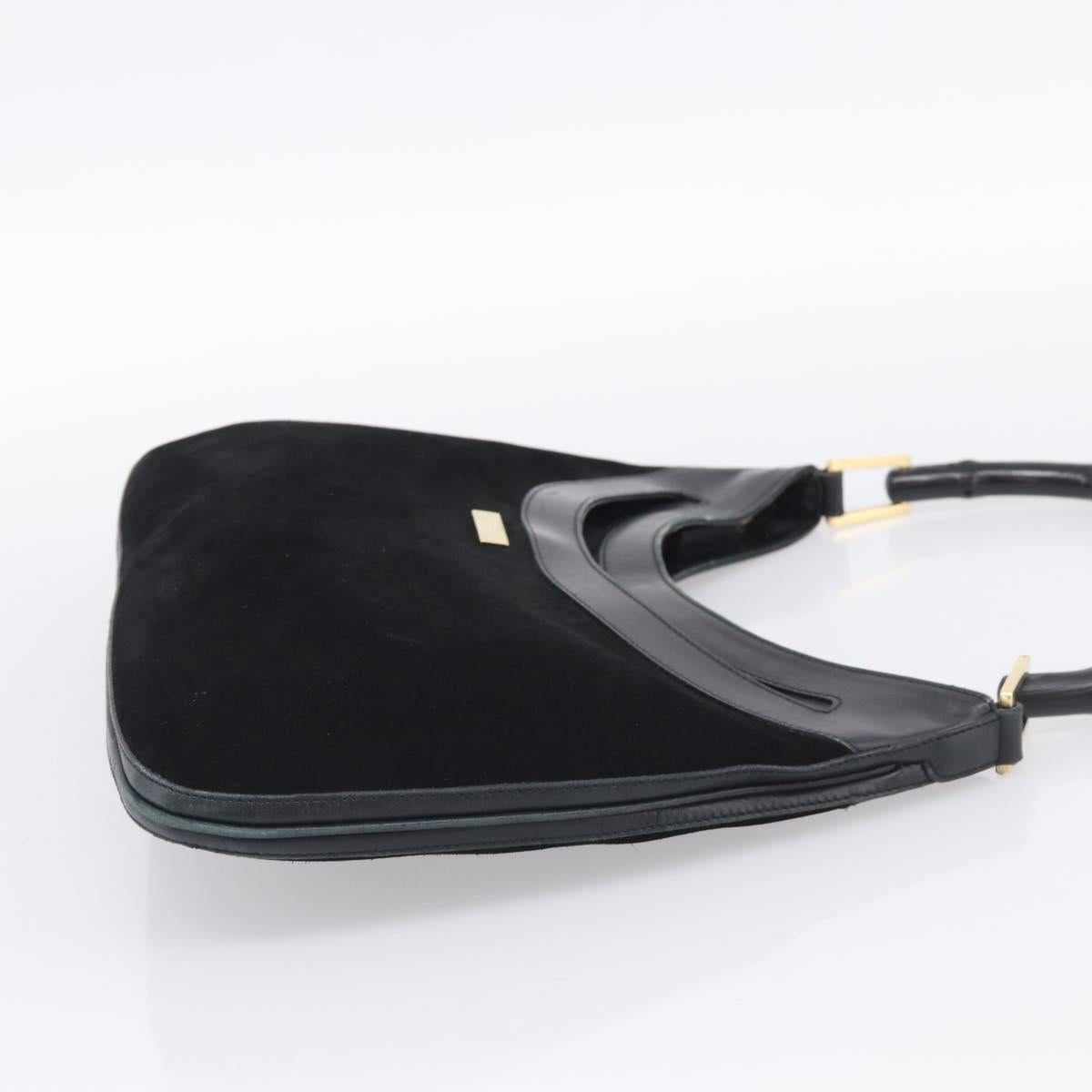GUCCI Bamboo Jackie Shoulder Bag Suede Black Gold 001 4062 Auth 214927A