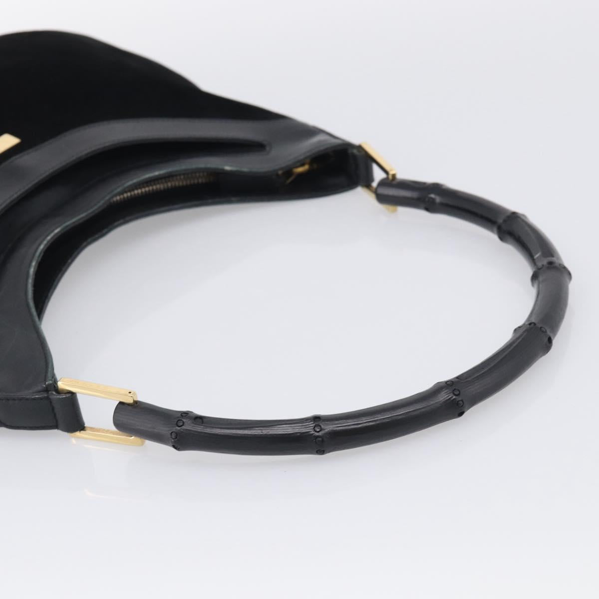 GUCCI Bamboo Jackie Shoulder Bag Suede Black Gold 001 4062 Auth 214927A