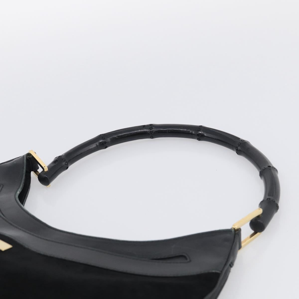 GUCCI Bamboo Jackie Shoulder Bag Suede Black Gold 001 4062 Auth 214927A