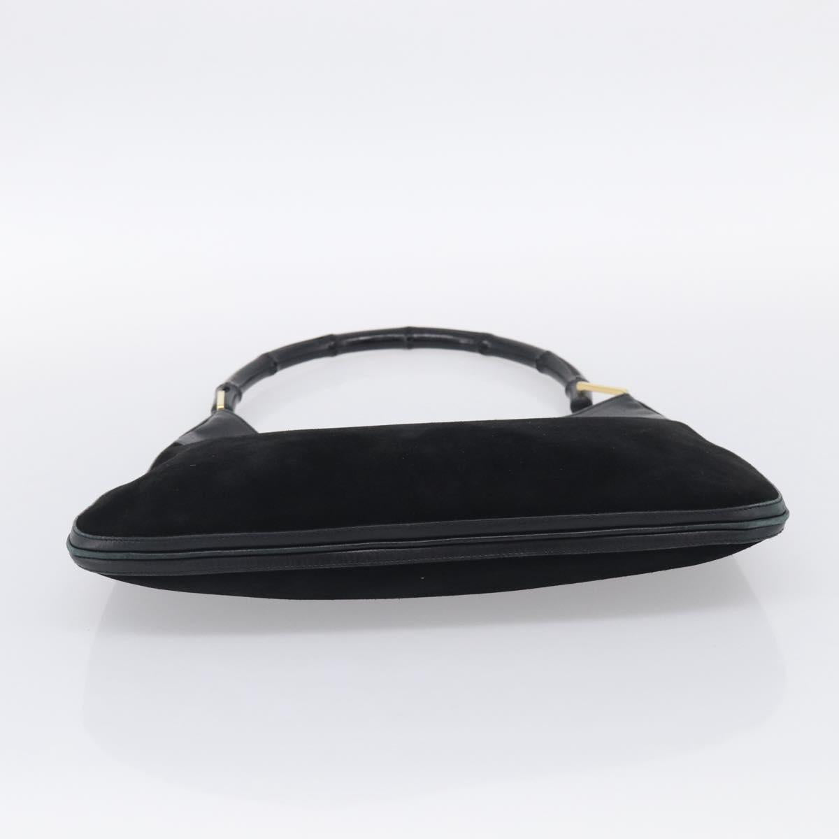GUCCI Bamboo Jackie Shoulder Bag Suede Black Gold 001 4062 Auth 214927A