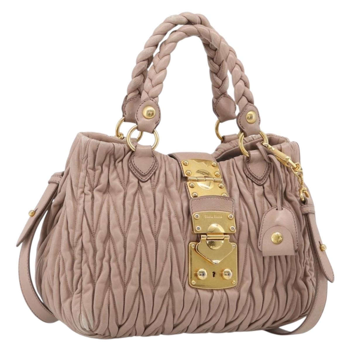 Miu Miu Matelasse Hand Bag Leather 2way Pink Gold Auth 214932A