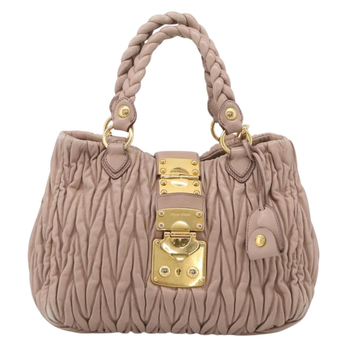 Miu Miu Matelasse Hand Bag Leather 2way Pink Gold Auth 214932A