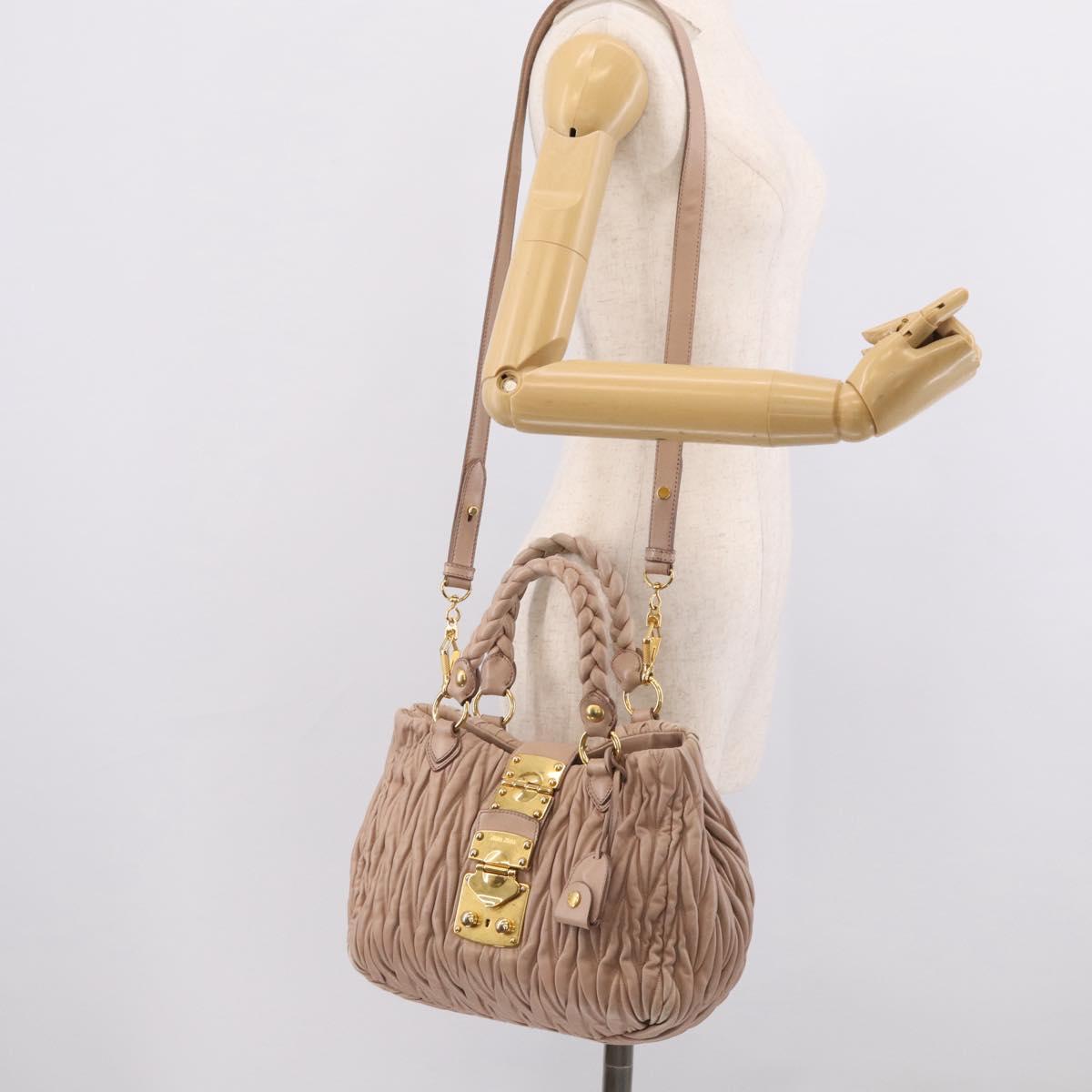 Miu Miu Matelasse Hand Bag Leather 2way Pink Gold Auth 214932A